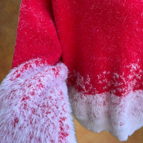 ANDTHEWHY Fuzzy Snowflake Red and White Ombre Thick Winter Sweater M/L - Picture 5 of 9